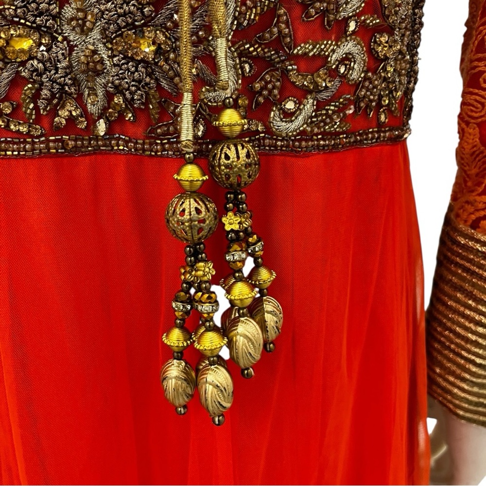 BOLLYWOOD FORMAL Beaded Ball Gown Women’s L Orange Full-Length Evening Dress - Picture 8 of 10